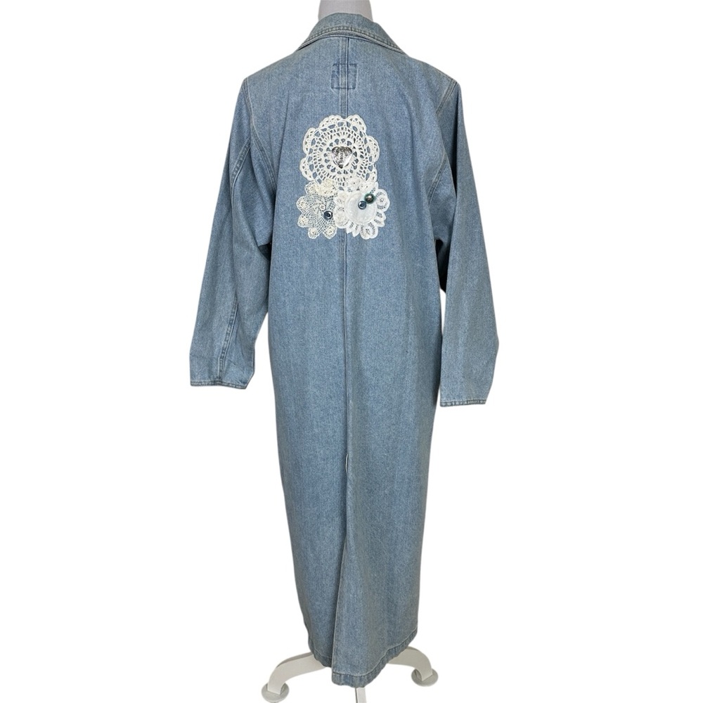 VINTAGE Fashioned by Marge Sherwin Embellished Denim Long Coat Size P/S - Picture 2 of 12